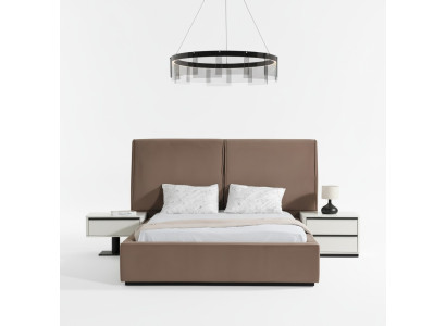 Chambre à coucher Mobilier de chambre Ensemble de chambre Lit double Lit Tables de chevet 3 pièces beige