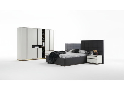 Suite Lit double Chambre Lit Tables de chevet Armoire grise 4 pièces