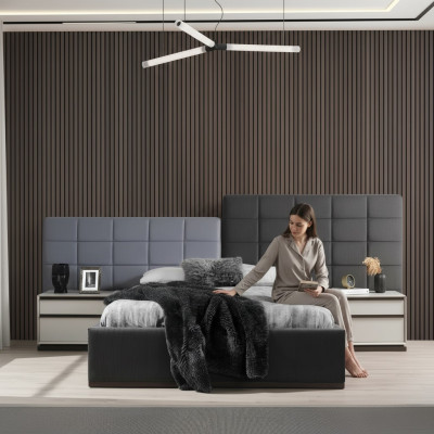 Chambre à coucher ensemble lit double lit tables de chevet 3 pièces gris moderne