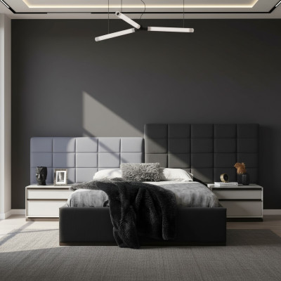 Chambre à coucher ensemble lit double lit tables de chevet 3 pièces gris moderne