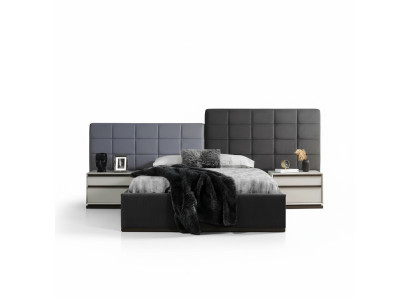 Chambre à coucher ensemble lit double lit tables de chevet 3 pièces gris moderne