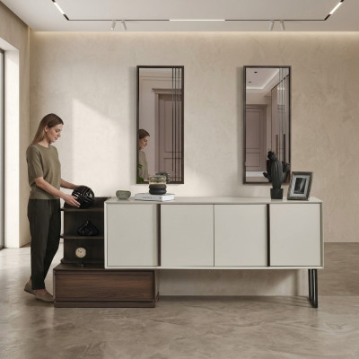 Armoire Buffet avec Miroir Groupe Buffet Moderne Commode Blanche