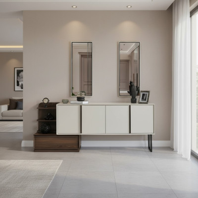 Armoire Buffet avec Miroir Groupe Buffet Moderne Commode Blanche