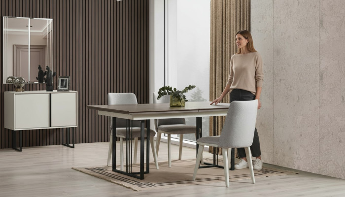 Coin repas Ensemble de salle à manger Blanc Groupe de salle à manger Table à manger Chaises 7pcs Bois