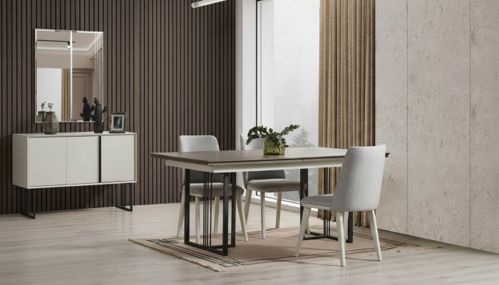 Coin repas Ensemble de salle à manger Blanc Groupe de salle à manger Table à manger Chaises 7pcs Bois