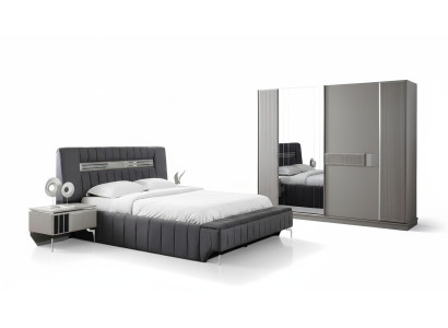Chambre Suite Lit double Lit Tables de chevet 4pcs Gris Armoire