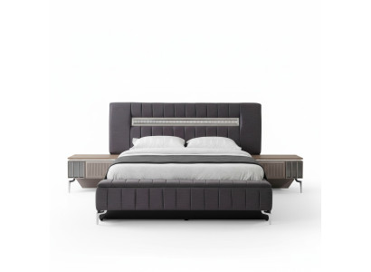 Lit double Suite Tables de chevet Chambre Lit 3 pièces Cadre de lit gris