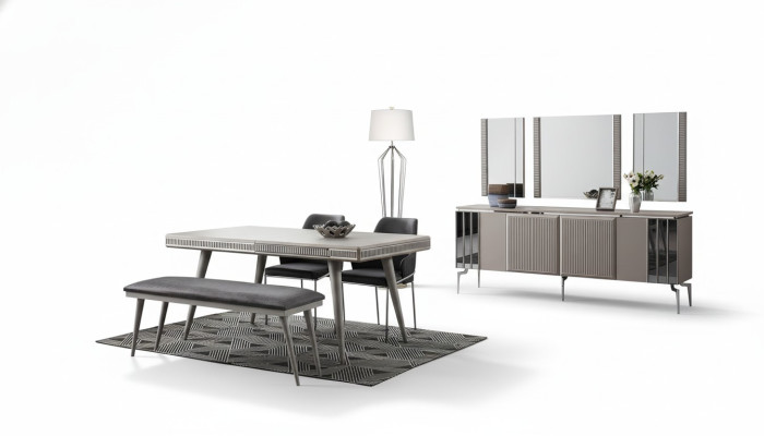 Mobilier de salle à manger Coin repas Table à manger Ensemble de salle à manger Table à manger Chaises 9pcs Gris
