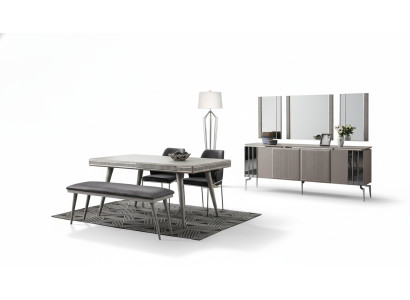 Mobilier de salle à manger Coin repas Table à manger Ensemble de salle à manger Table à manger Chaises 9pcs Gris