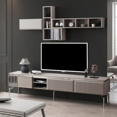 Sideboard Armoire TV Lowboard Étagères Meuble TV Armoire Bois Gris Unité murale