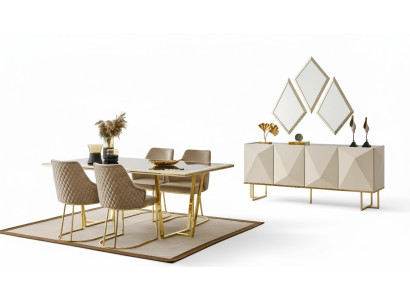 Luxueux ensemble de salle à manger Ensemble de salle à manger Table de salle à manger Chaises Beige Ensemble de 11 pièces Salle à manger