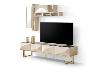 Buffet Meuble TV Meuble bas Ensemble mural Meuble TV Armoire Bois Étagères Beige