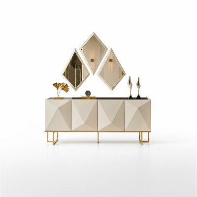 Suite Buffet avec Garde-robe Miroir Buffet Beige Commode Ensemble en Bois