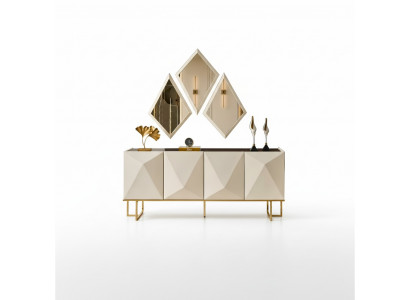 Suite Buffet avec Garde-robe Miroir Buffet Beige Commode Ensemble en Bois