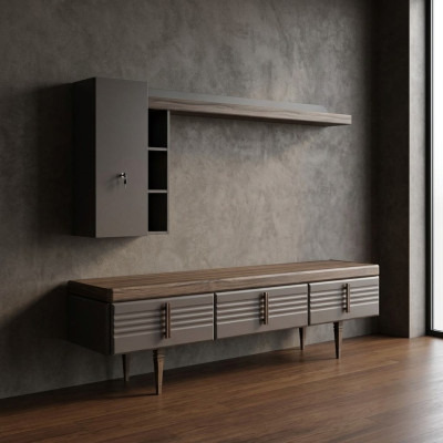 Unité murale buffet Meuble télévision étagères Meuble bas en bois gris