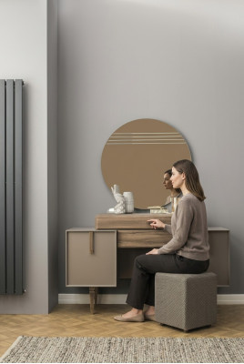Coiffeuse Table console Pouf Coiffeuse Bois Gris Miroir Ensemble