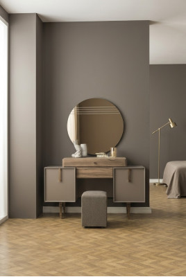 Coiffeuse Table console Pouf Coiffeuse Bois Gris Miroir Ensemble