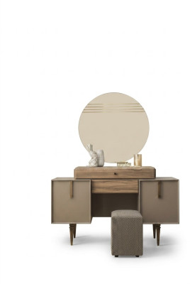 Coiffeuse Table console Pouf Coiffeuse Bois Gris Miroir Ensemble