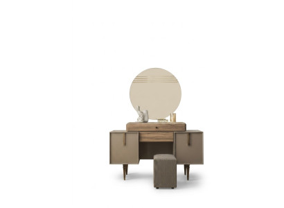 Coiffeuse Table console Pouf Coiffeuse Bois Gris Miroir Ensemble