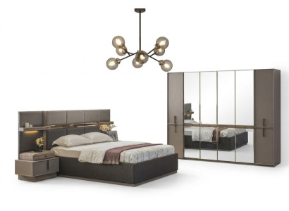 Chambre principale Lit double Lit Tables de chevet Armoire Ensemble gris de 4 pièces