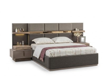 Chambre complète avec lit double, tables de chevet, console 6 pièces gris