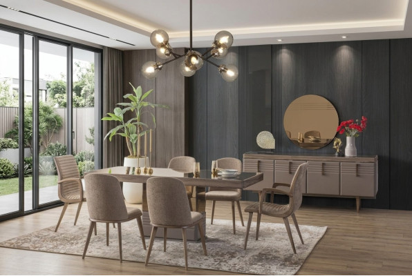 Luxe salle à manger Salle à manger Table à manger Ensemble de salle à manger Chaises Gris Bois 9 pièces Set