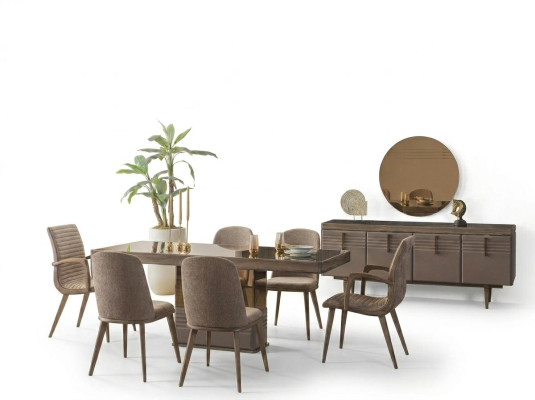 Luxe salle à manger Salle à manger Table à manger Ensemble de salle à manger Chaises Gris Bois 9 pièces Set