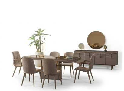 Luxe salle à manger Salle à manger Table à manger Ensemble de salle à manger Chaises Gris Bois 9 pièces Set