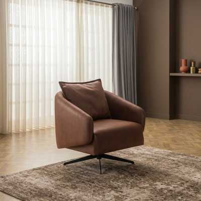 Fauteuil cabriolet pivotant à une place en similicuir marron design
