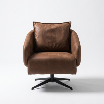 Fauteuil cabriolet pivotant à une place en similicuir marron design