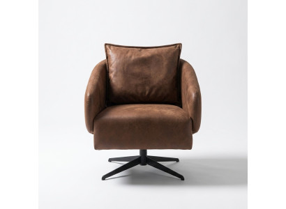 Fauteuil cabriolet pivotant à une place en similicuir marron design