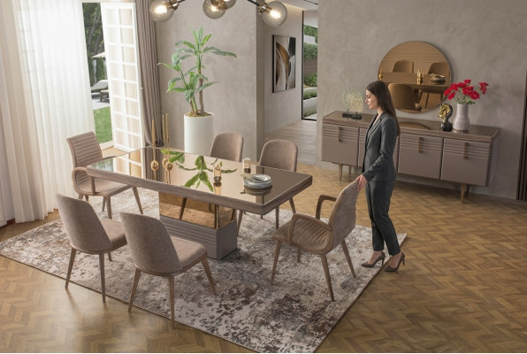 Table à manger Table à manger Table Salle à manger de Luxe Bois Beige 199 cm