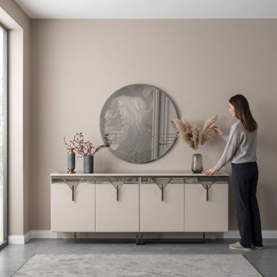 Sideboard Buffet avec miroir Armoire en bois Commode Armoire en bois Blanc