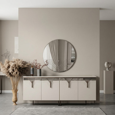 Sideboard Buffet avec miroir Armoire en bois Commode Armoire en bois Blanc