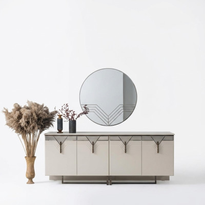 Sideboard Buffet avec miroir Armoire en bois Commode Armoire en bois Blanc