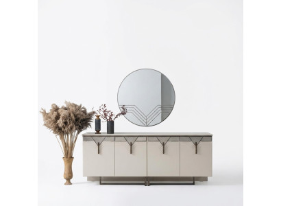 Sideboard Buffet avec miroir Armoire en bois Commode Armoire en bois Blanc