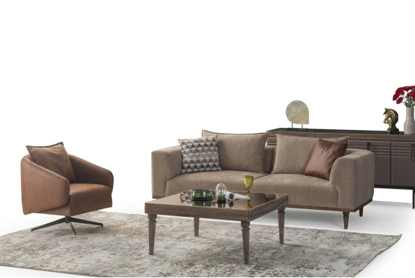 Ensemble de canapé trois places fauteuil canapé rembourré canapé en tissu moderne ensemble marron
