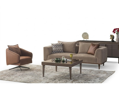 Ensemble de canapé trois places fauteuil canapé rembourré canapé en tissu moderne ensemble marron