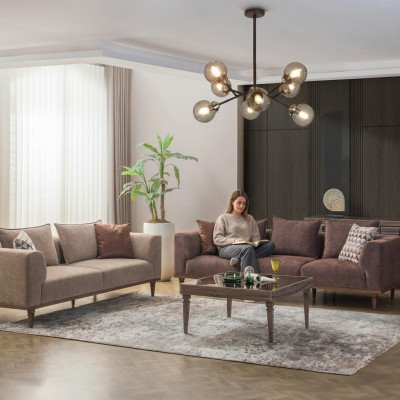 Ensemble de canapé quatre places trois places canapé en tissu marron canapé rembourré sofa