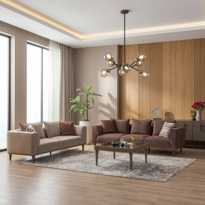 Ensemble de canapé quatre places trois places canapé en tissu marron canapé rembourré sofa