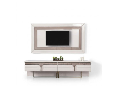 Unité murale meuble télé support mural meuble TV basse blanc bois buffet moderne