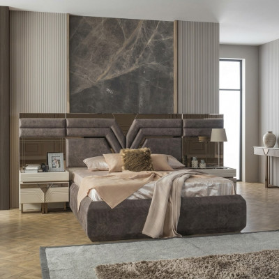 Chambre Suite Lit double Lit Tables de chevet Ensemble 3 pièces Gris Moderne