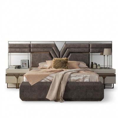 Chambre Suite Lit double Lit Tables de chevet Ensemble 3 pièces Gris Moderne