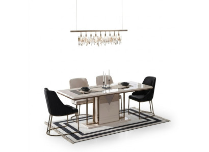 Coin repas Ensemble de repas Salle à manger Table de salle à manger Chaises Ensemble 7 pièces Luxe Blanc Moderne