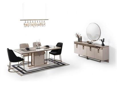 Suite Salle à manger Salle à manger Table de salle à manger Chaises 9 pièces Luxe Buffet blanc