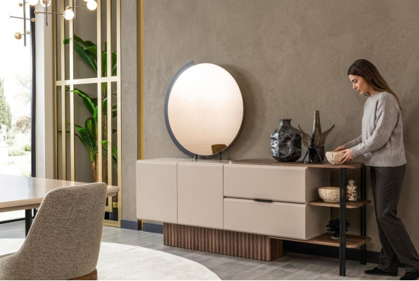 Suite Bahut avec miroir Armoire en bois beige Armoire design en bois