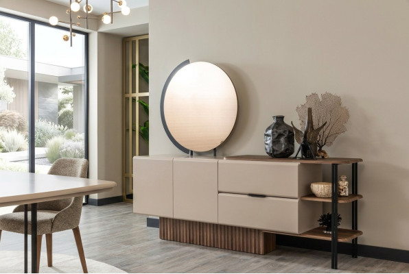 Suite Bahut avec miroir Armoire en bois beige Armoire design en bois