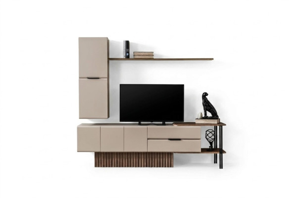 Meuble TV mural armoire murale meuble TV buffet bas en bois beige avec étagères