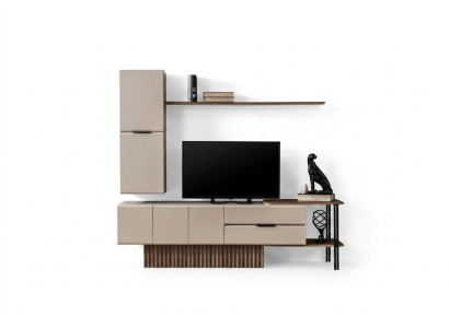 Meuble TV mural armoire murale meuble TV buffet bas en bois beige avec étagères
