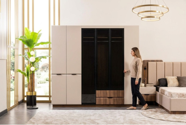 Armoire Armoire en bois Beige Armoire de chambre Armoire Moderne